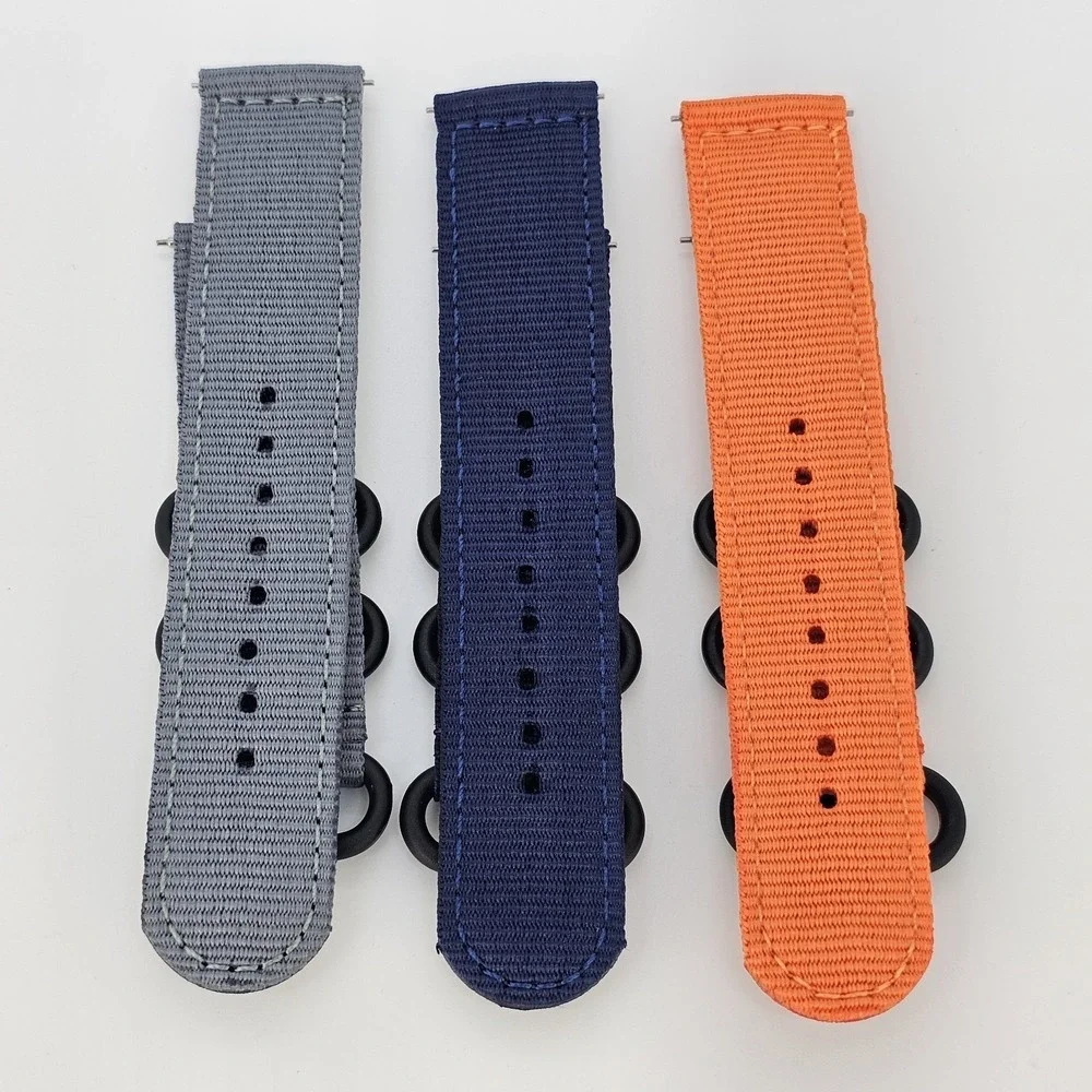3X Men's Watch Bands 22MM Gray Blue Orange Canvas Watch Band Strap Quick Release